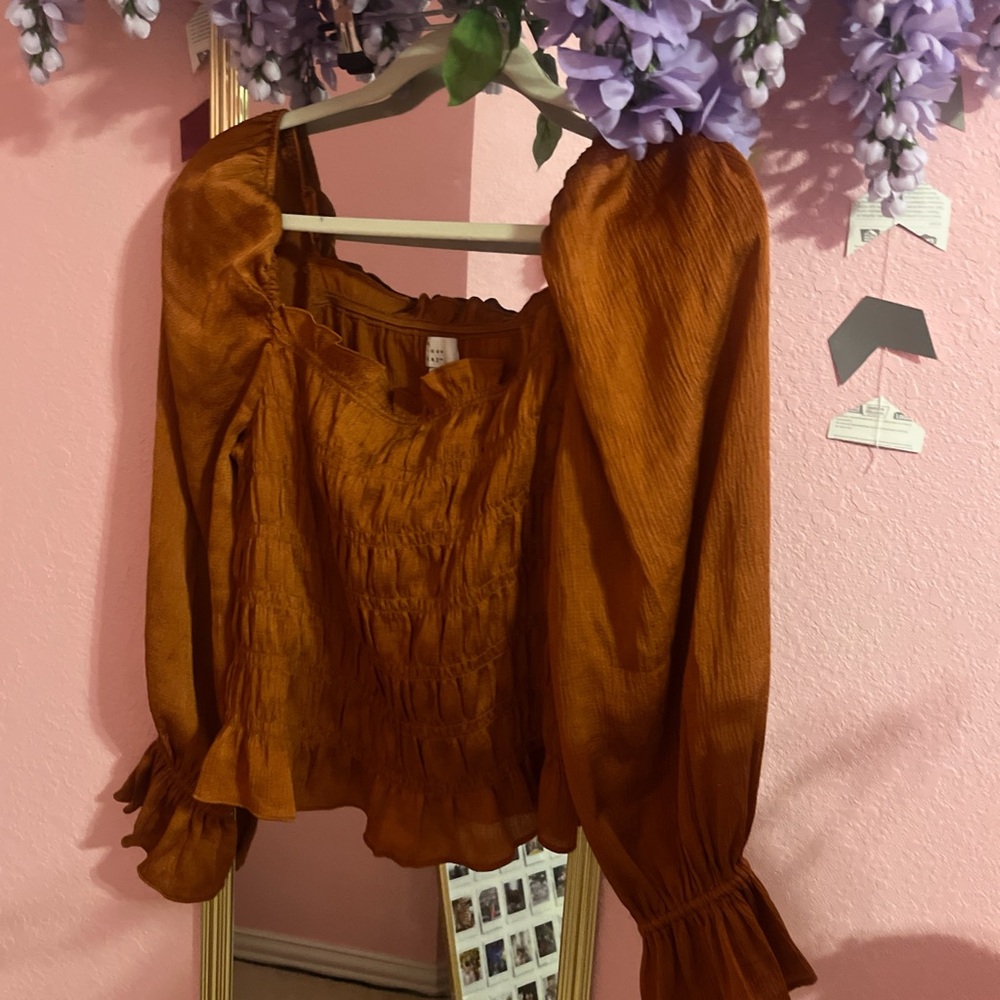 burnt orange blouse